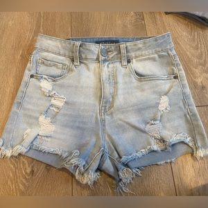 Aeropostale high-rise light wash jean shorts.